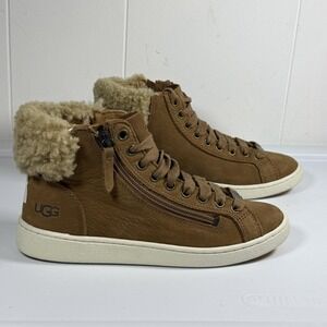 UGG Boots Womens Size 6 Brown Leather Shearling Lined High Top Ankle Side Zip